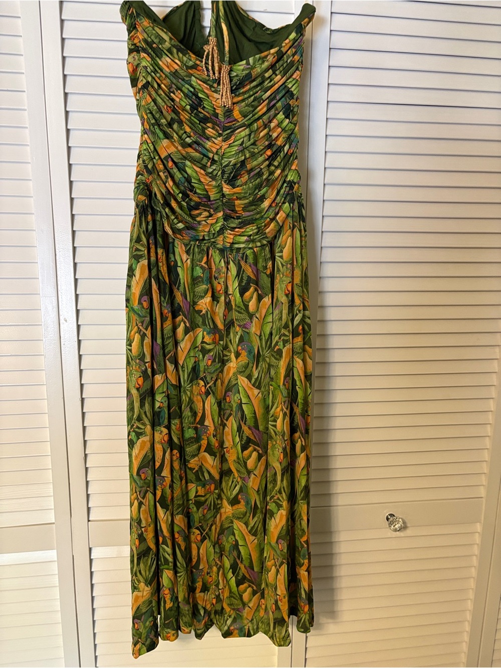 Farm Rio Green Forest Parrots Ruched Bodice Maxi Dress - Picture 2 of 5